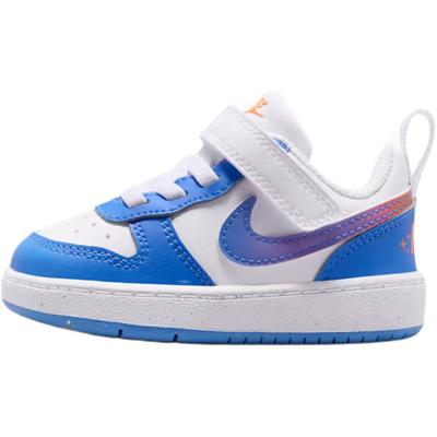 Court Borough Synthetic Leather Comfortable Low-Top Walking Shoes Baby Sneaker White Blue IR5461-101