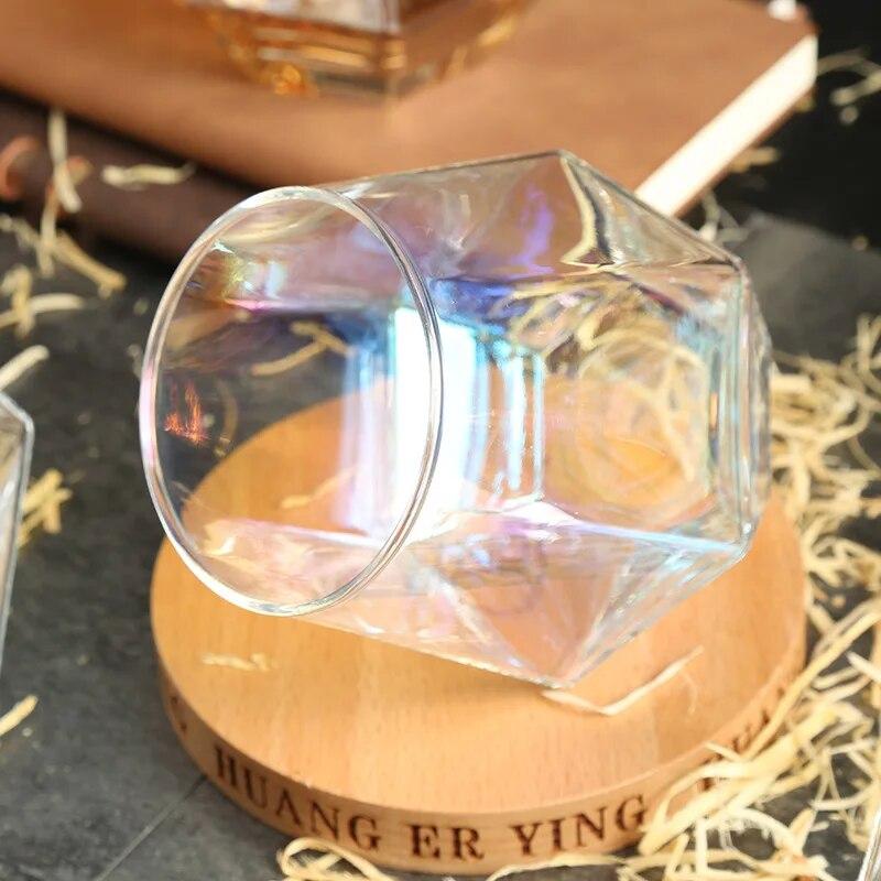 4pcs/set 10OZ Wine Glasses Six-sided Colorful Whiskey Cocktail Tequila Glass Cups Party Bar Supply Home Drinking Tumbler