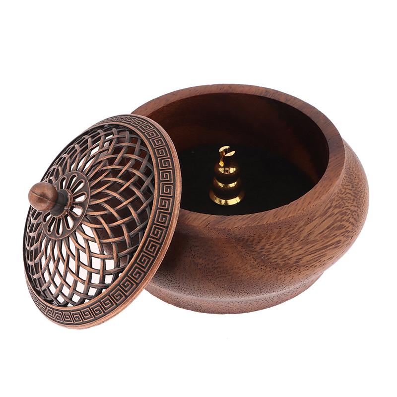 1Pc Walnut Retro Solid Wood Round Incense Burner High-End Atmospheric Home Indoor Incense Burner Chinese Creative Ornaments