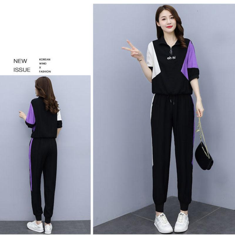 T-skjortedress Dame Sommer Casual Løse Leggings Sportsskjorte Todelt Sett