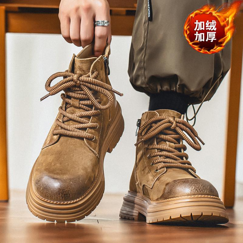 Couple Martin boots men's rhubarb boots 2 new velvet medium zipper short boots tooling shoes