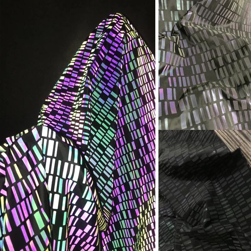 

50x140 см светящаяся светоотражающая нерегулярная клетчатая ткань с лазерным эффектом, предупреждающая яркая цветная куртка-ветровка, дизайнерская ткань 50x140cm