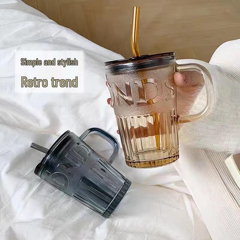 Portable Colorful Glass Straw Cup with Handle