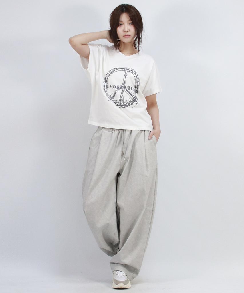 Deumakeu Grunge Washing Side One Tuck Curved Wide Pants Gray
