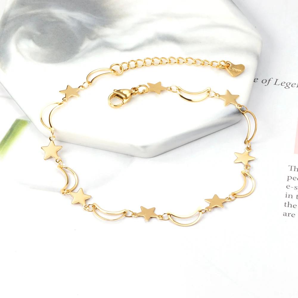 

LUXUKISSKIDS Moon With Star Cute Anklet Bracelet For Women Fashion 2025 Gold Plated Summer Beach Ankle Bracelet Jewelry bijoux золотистый