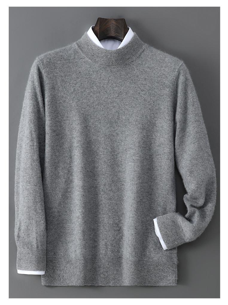Men's Pure Wool Half-High Neck Knit Sweater - Autumn/Winter Casual Pullover