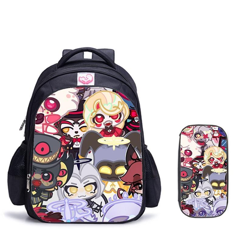 Happy Party Demon Character Two-Piece Set Spine Protection Decompression Shoulder Strap Large Capacity School Bag Pencil Case Combination