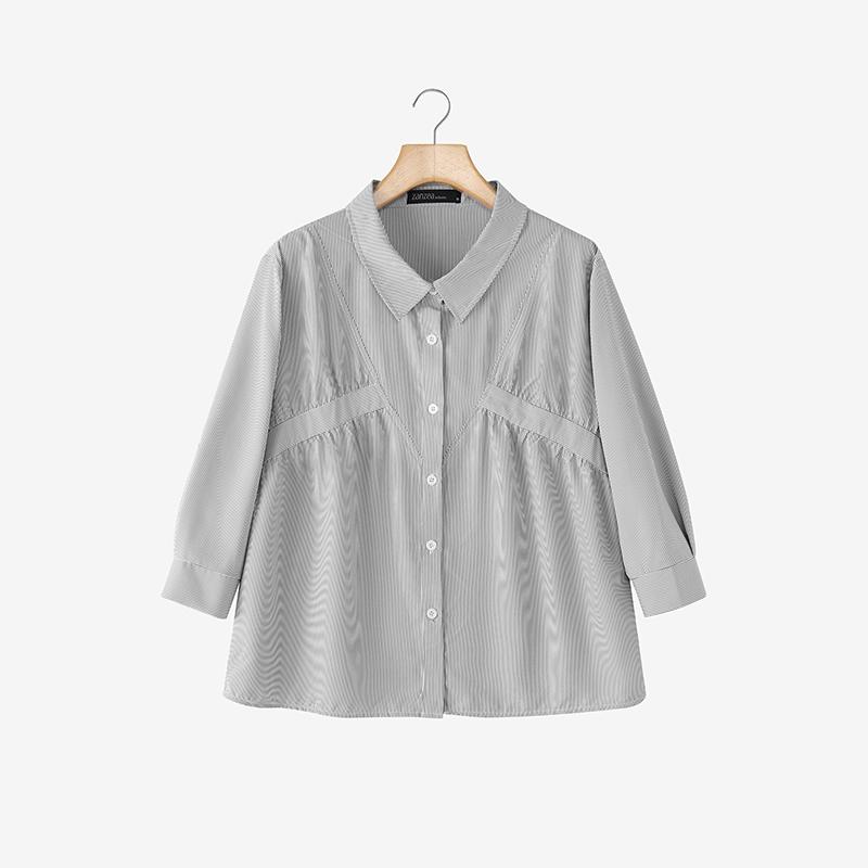 ZANZEA Women Casual Turn Down Collar 3/4 Sleeve Loose Stripe Blouse