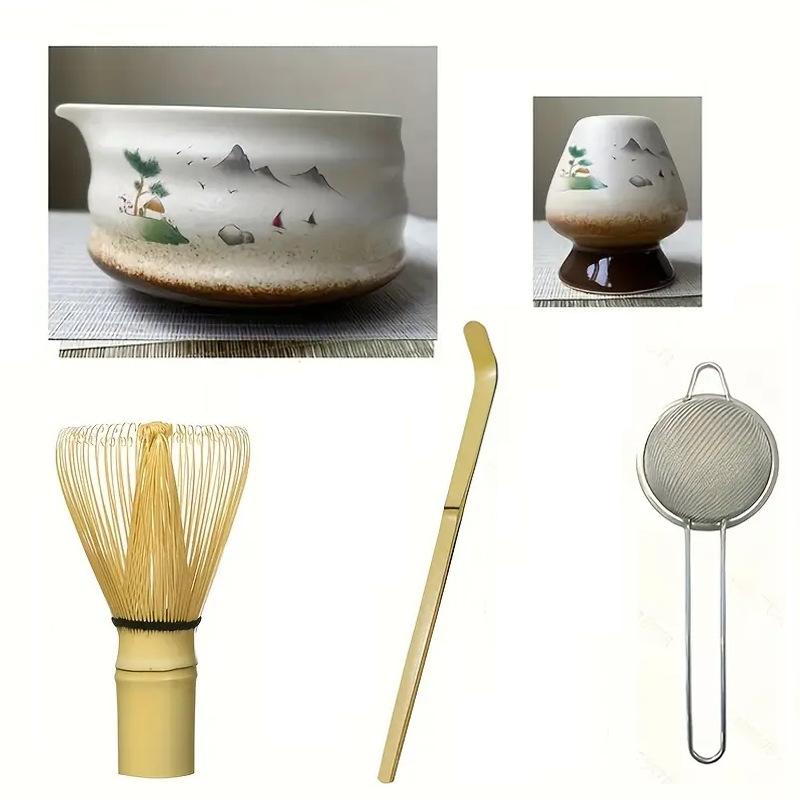 Matcha Set with Ceramic Matcha Bowl Matcha Kit Tea Bamboo Whisk Matcha Holder Japanese Tea Ceremony Gift Hand-painted patterns