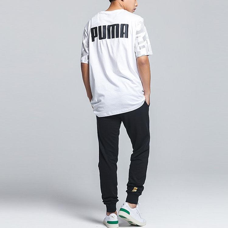 Puma Logo Print Colorblock Sport Crew Neck T-Shirt Men Tops White 586045-02