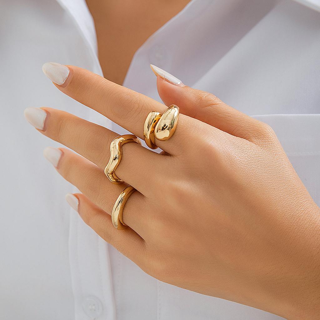 Niche Trend Design Geometric Arc Ring Knuckle Ring Exaggerated Open Ring Set Fashion Commuter Party Women Jewellery