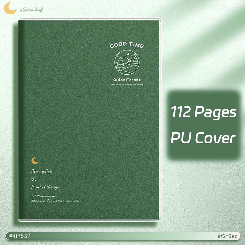 Ombre Green Thick Notebook - 112-Page Lay-Flat Design, Waterproof PU Cover & 80gsm Paper for School/Office, A5/B5 Size Options
