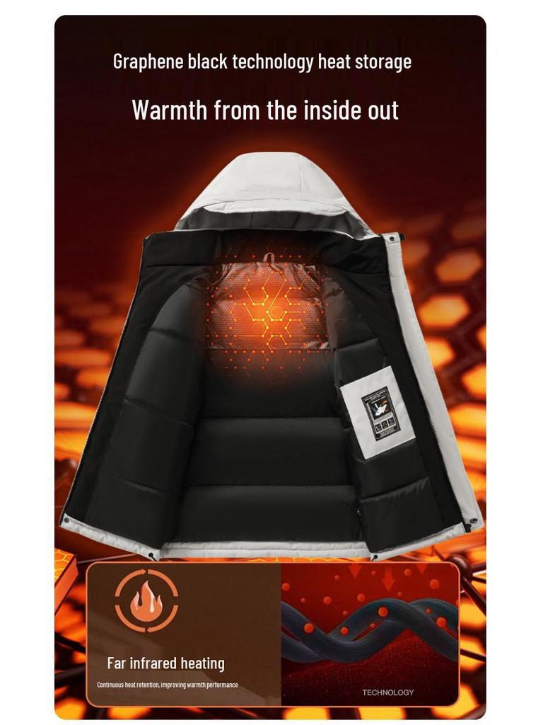 Men's 2025 Graphene Hooded Winter Jacket - Thick, Warm, Loose-Fit Cotton Coat for Trendy Couples and Youth