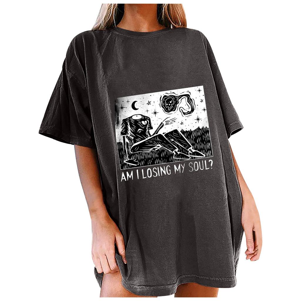 Women's Vintage Drop Sleeves Printed Pattern Casual Short Sleeve Tops Blouse