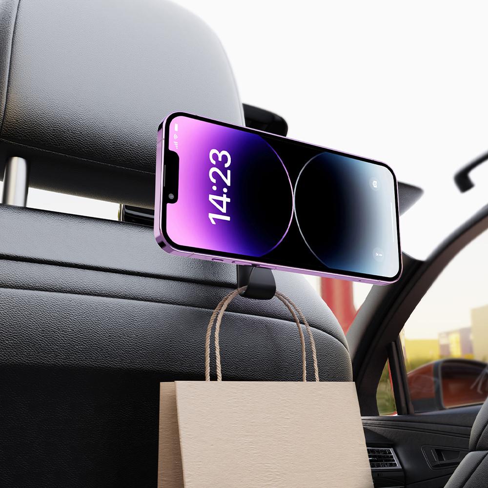 Car Headrest Hidden Hook 360-Degree Rotation Easy To Install Adjustable Hanger Rear Hook Cell Phone Holder Car Interior Organizer