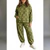 Women's Polka Dot Two Piece Set Hooded Sweatshirt and Jogger Pants Casual Wear