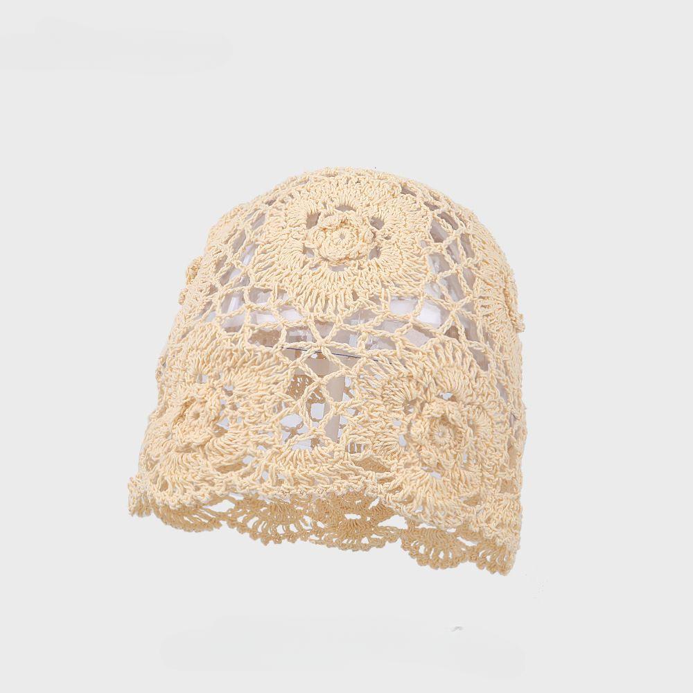 Bohemian Ethnic Style Handmade Head Wrap Hat Niche Design Spring Summer Thin High-end Blue Crochet Cap