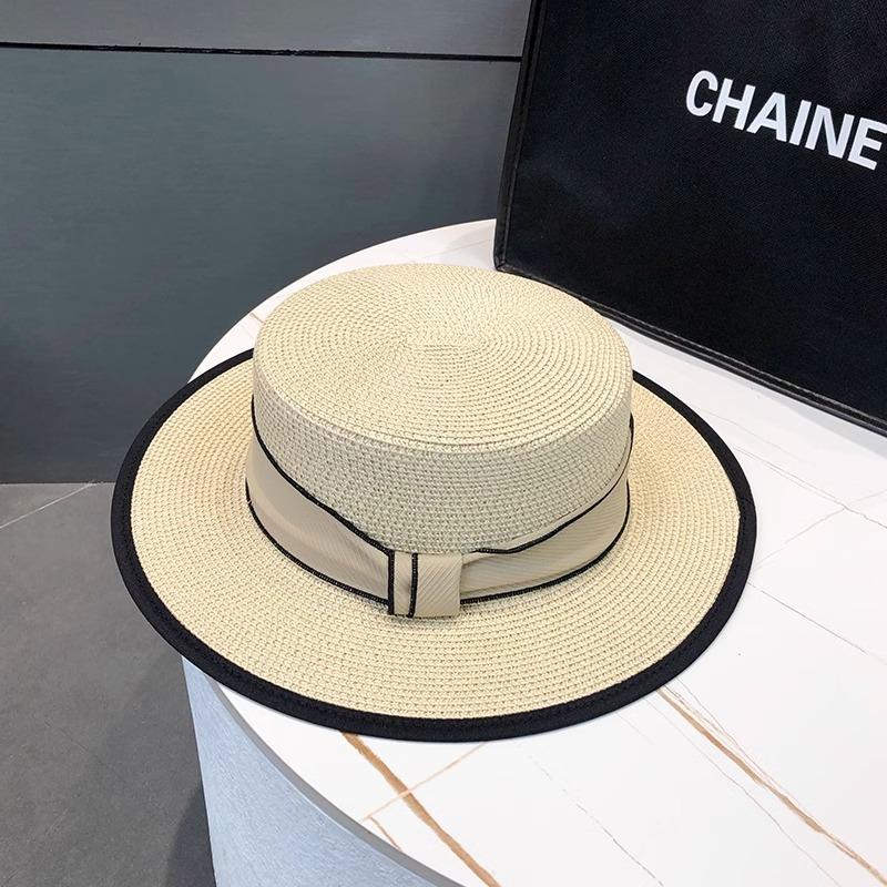 Flat Top Straw Hat Children's Summer 2025 New Straw Top Hat Seaside Sunshade Sunscreen Hat Beach Sun Hat