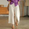 Women Summer Spring Pants Wide Leg Oversized Straight Solid Color Elastic Waist Match Top Pockets Deep Crotch Lady Ninth Pants Lady Garment