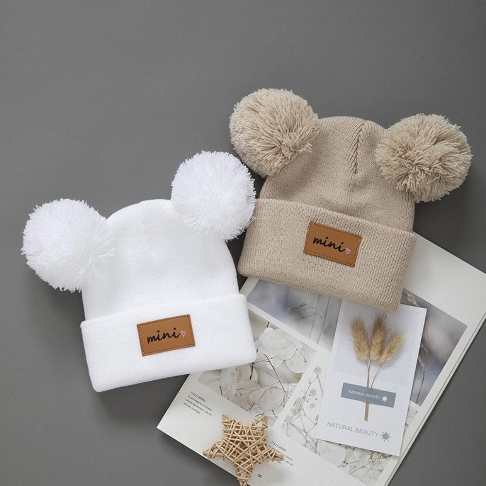 Winddichte Baby-Mützen 0-3 Jahre Säuglingsmütze Doppelbommel Wintermützen Herbst Winter