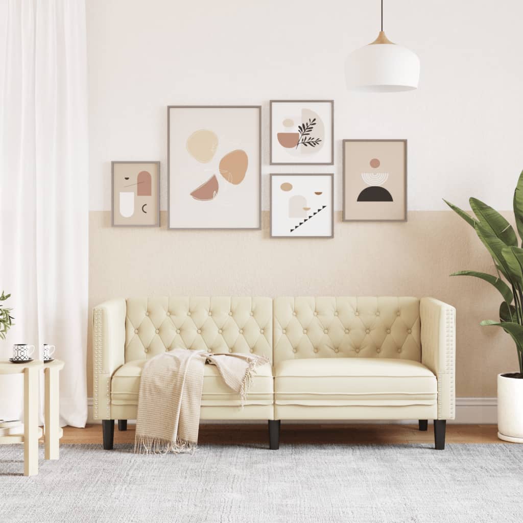 Vidaxl Sofa Chesterfield, 2-Os., Kremowa, Tapicerowana Sztuczną Skórą