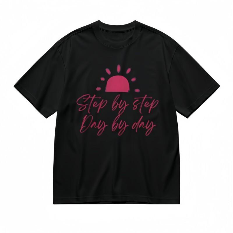 Women's Comfy Classic T-Shirt Pink Sunburst Motivational Quote Design Black Tee