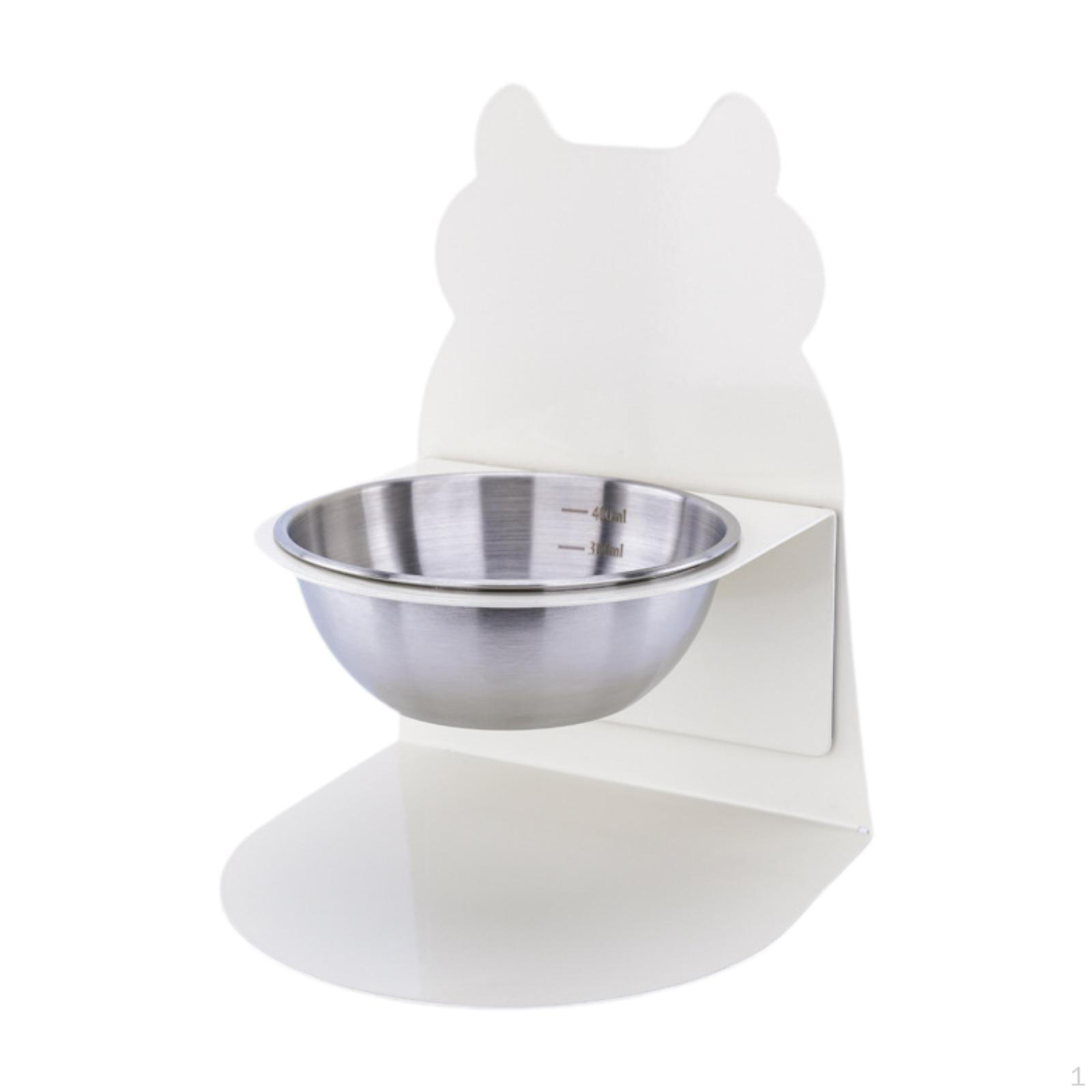 

Cat Bowl with Dispenser Stand, Non-Slip Raised Removable Food And Water White Silver Bowl
