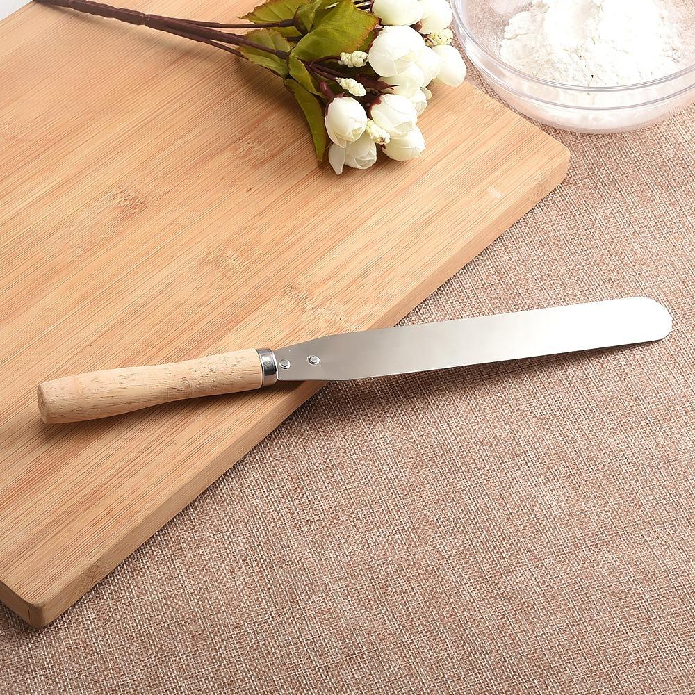 7 Inch Stainless Steel Cake Scraper Wooden Handle Cake Cream Spatula Kitchen Cooking Pastry Scraper Tool Baking Accessories