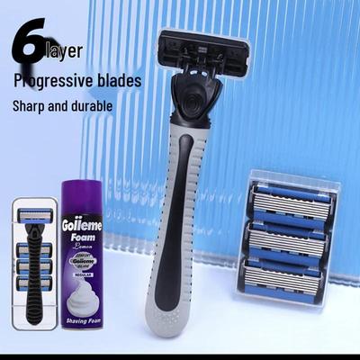 6-Blade Manual Shaver for Men - Razor with Blade Holder