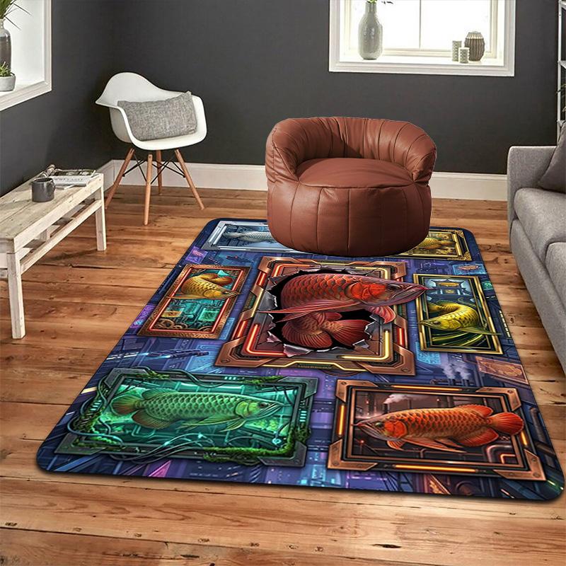Futuristic Fish Frames Pattern Rug Floor Mat for Living Room or Bedroom Soft and Comfortable Carpet a Gift for Birthday and Holiday.