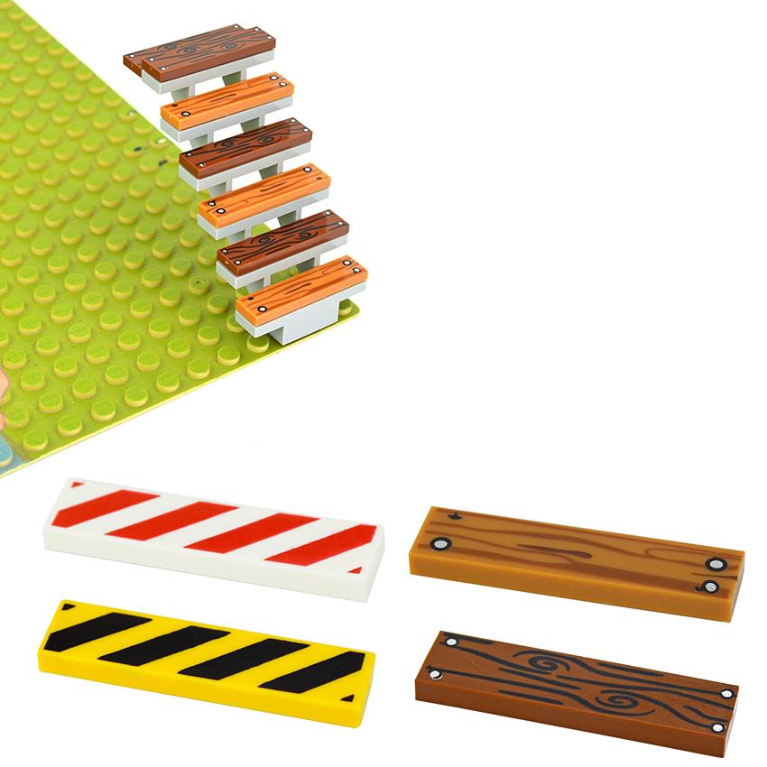 City Bricks Wood Grain Printed Pattern Smooth Building Blocks Parts Tiles Flat 1x4 1x6 DIY House Accessories Compatible 2431 Toy