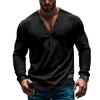 Men's Spring and Autumn Solid Color Men's T-shirt Long Sleeve Casual Slim Button-down V-neck Top