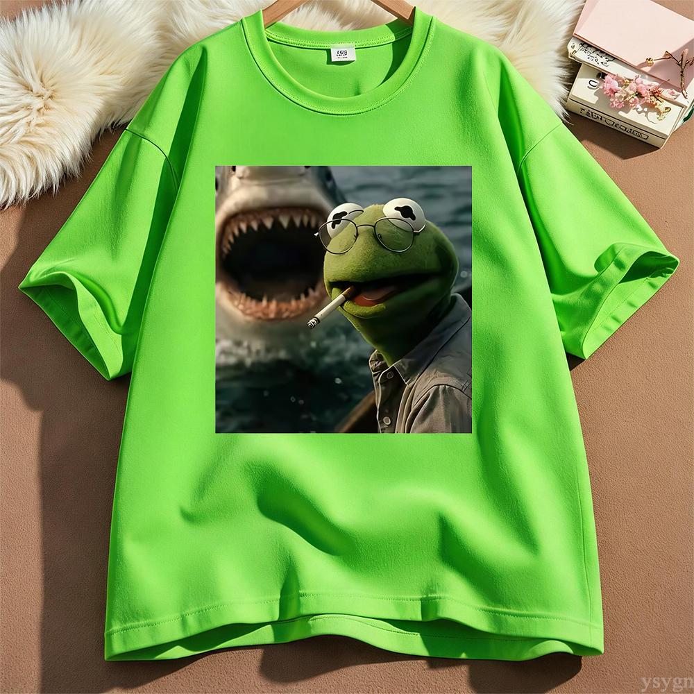 Dark Humor Frog Shark Graphic Funny Meme Tshirt Unisex Clothing Fashion Tshirts Cotton Casual Short Sleeve T Shirts Streetwear