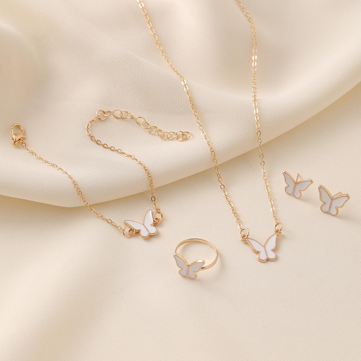 

White Butterfly Drip Glaze Necklace Set Minimalist Niche Design Elegant Clavicle Chain Exquisite Versatile High End Fashion Jewelry