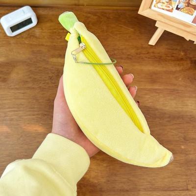 Cute Cartoon Banana Plush Pen Case Kawaii Simulated Fruit Stationery Bag Stationery Supplies Multi-Functional Storage Bag