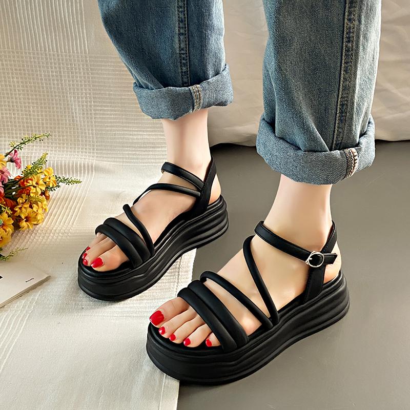Fashion CRLAYDK Summer Women Sandals Platform Slides Open Toe Ladies Beach Ankle Buckle Strap Casual Walking Dressy Thick Sole Slippers