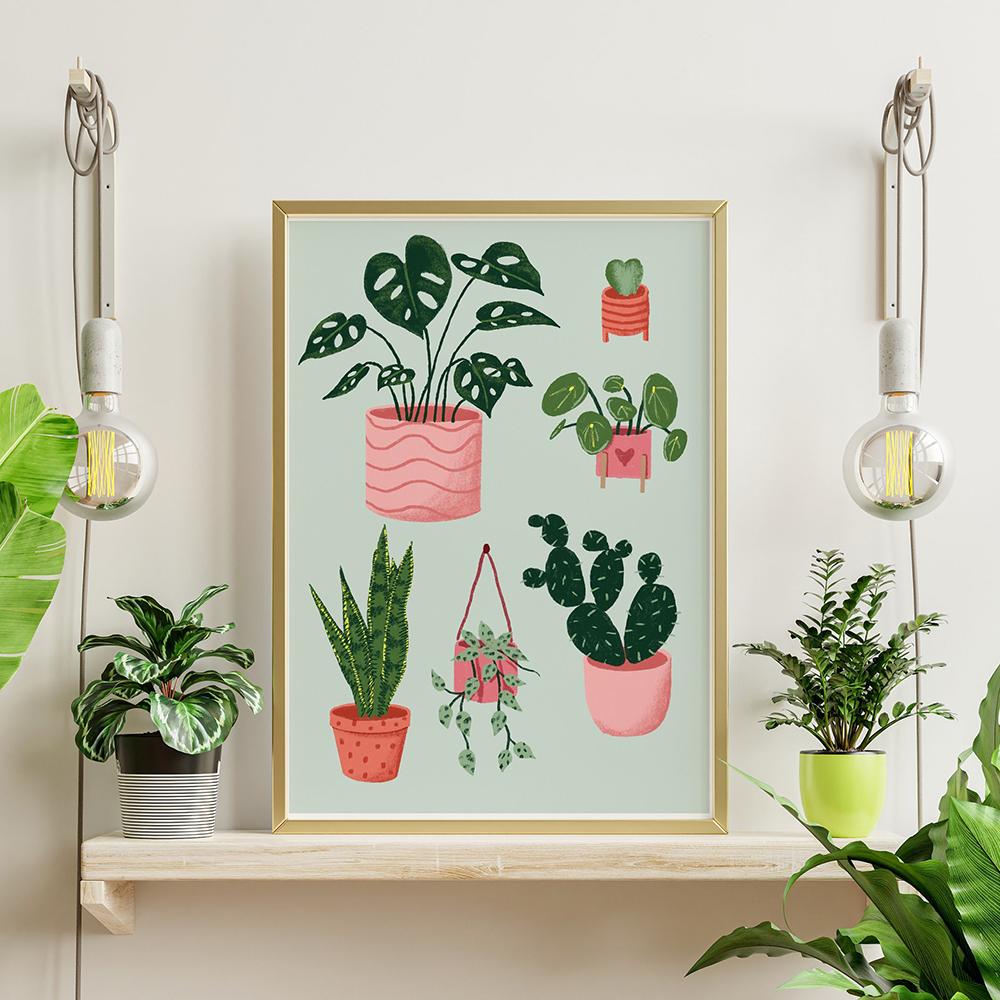 Nordic Poster Indoor Niedlich Pflanzen Leinwand Malerei Wand Kunst Drucke Yoga Katze Tiger Titten Bilder Für Wohnzimmer Wand Wohnkultur