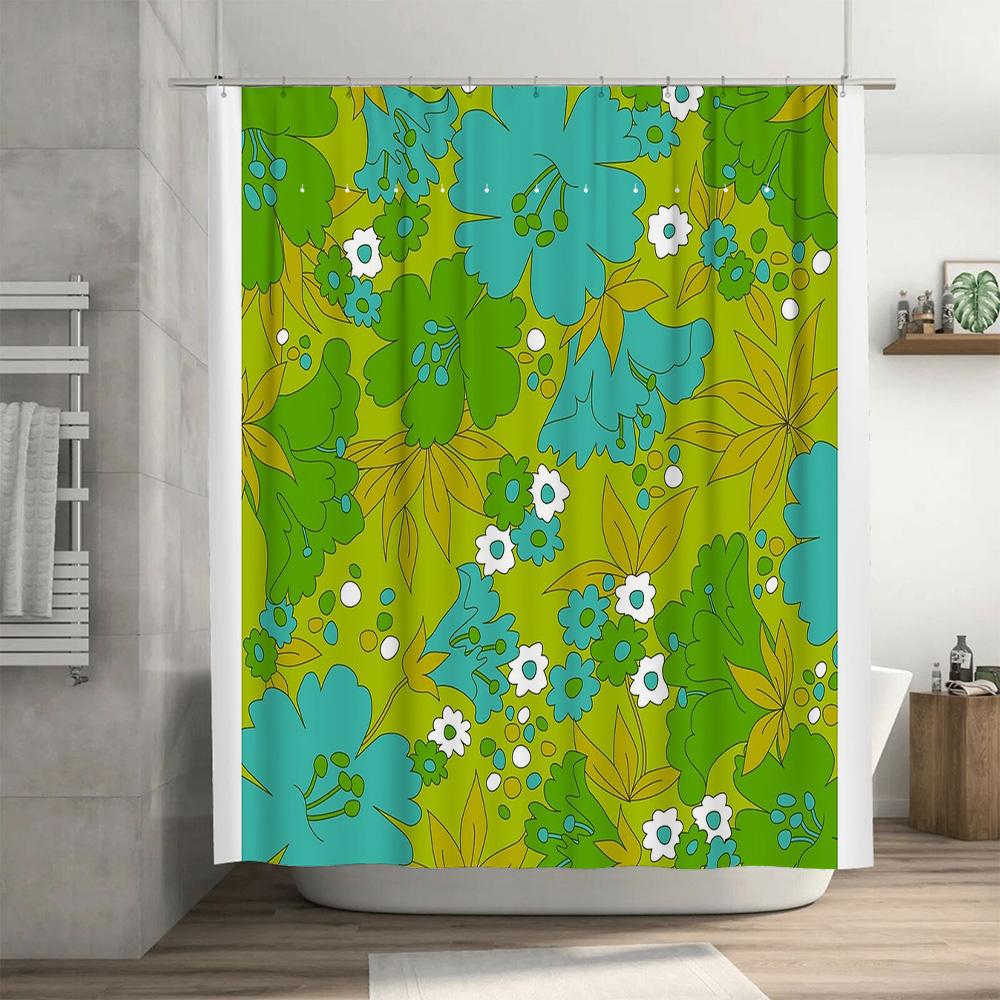 Floral Shower Curtain Botanical Nature Green Plants Bathroom Decor Waterproof Fabric Vintage Farmhouse Aesthetic Home Decor