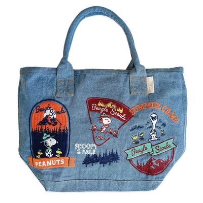 Snoopy Embroidery Small Horizontal Tote Bag IP Deli Denim Peanuts Deli 01 BeagleScouts [Routeto] Women's