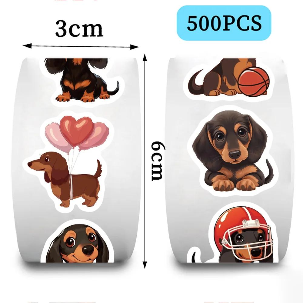 500pcs/roll Dachshund Decorative Stickers Cute Dog Laptop Water Bottle Phone Case Home Decoration Ideal for Adults Animal Lovers