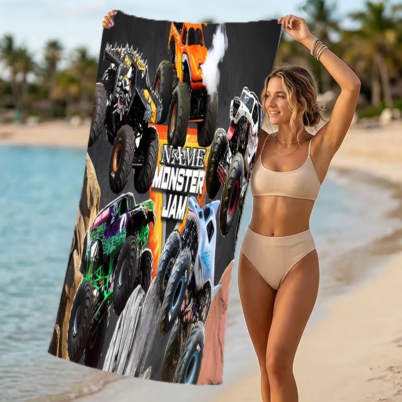 Customizable personalized beach towels Monster Jam themed designs.Suitable for the beach, yoga, sports;ideal as beach accessories