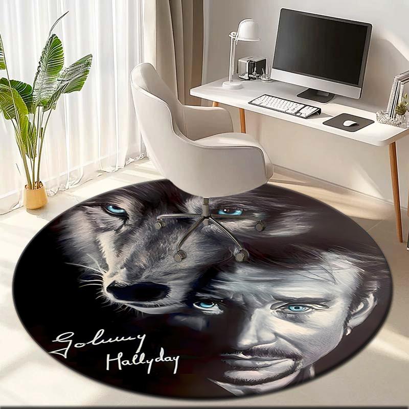 1pc Black and White Retro Johnny Hallyday Round Carpet Painted Printed Circular Carpet, Home Door Mat, Outdoor Travel Protection Carpet