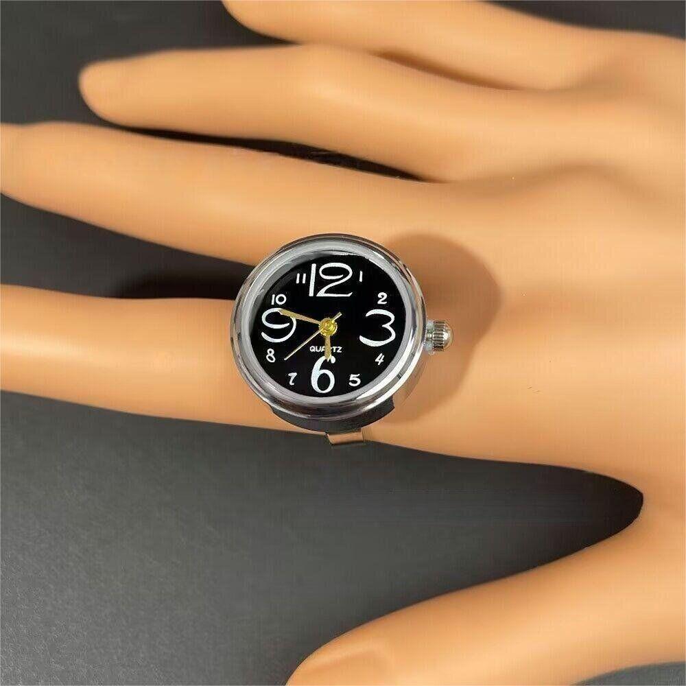 Fashion Creative Steel Round Elastic Quartz Finger Ring Watch Lady Gift Girl