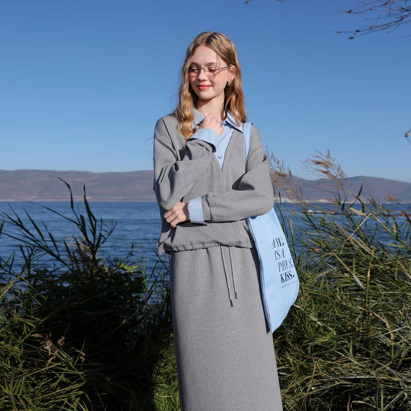 Set con felpa e gonna finto due pezzi da donna Sancai