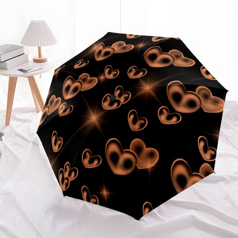 1pc Heart Print Automatic Folding Umbrella - Portable Collapsible Design, 8-Rib Iron Frame, Durable Fabric Yy251125030
