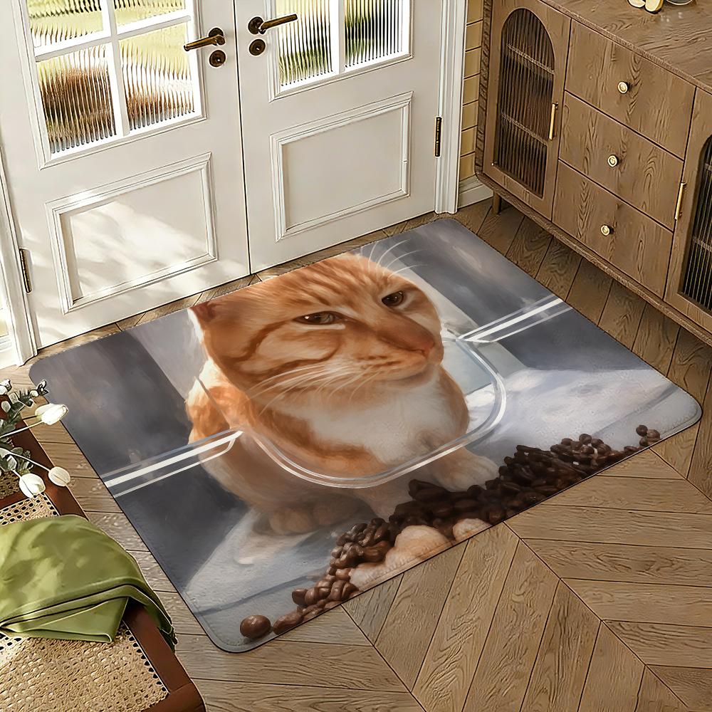 Cool Silly Cat Meme Floor Mat Soft Thickened Absorbent Non-Slip Bedroom Living Room Door Mat Home Decor Flannel Rugs