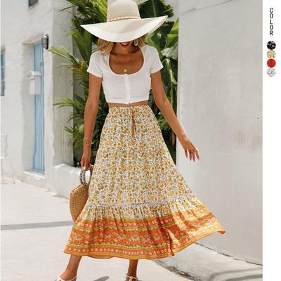 Bohemian Retro Floral Midi Beach Dress - Summer Vacation Style