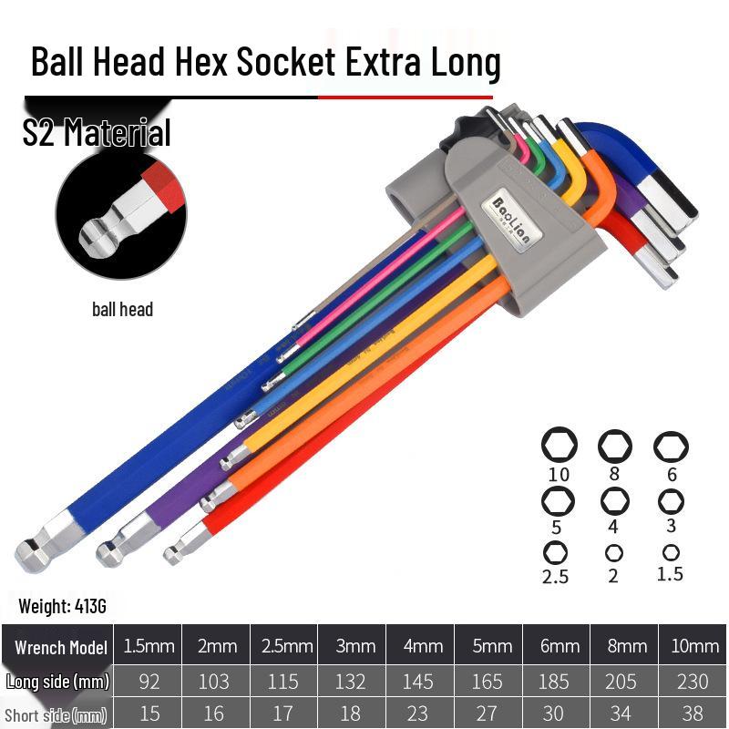 Colored Hex Wrench Set: Multi-Functional 6-Sided Screwdriver with Extended 6-Key Design