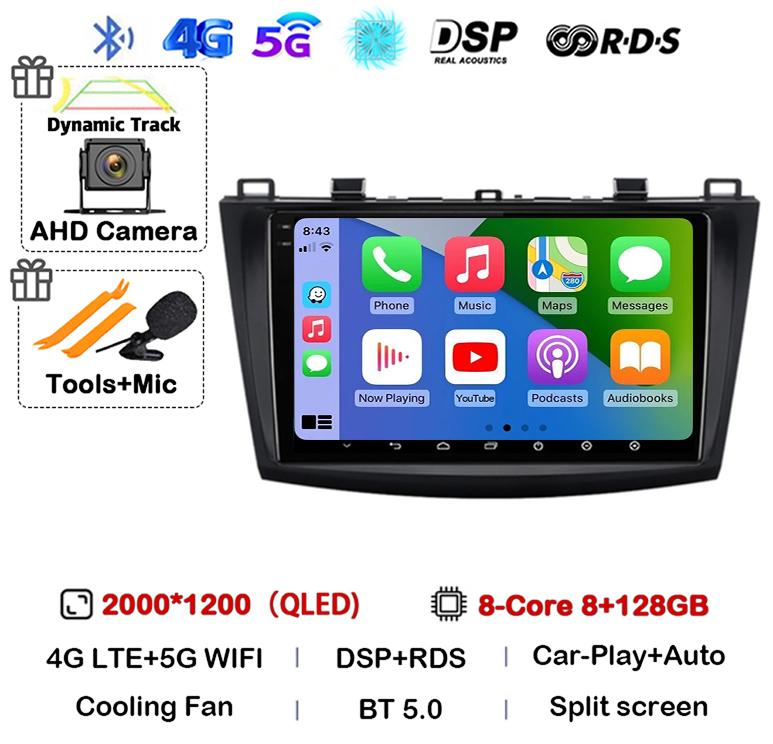Android 14 Carplay Auto For Mazda 3 2009 2010 2011 2012 2013 Car Radio Multimedia Player Stereo Video Audio GPS Head Unit WIFI