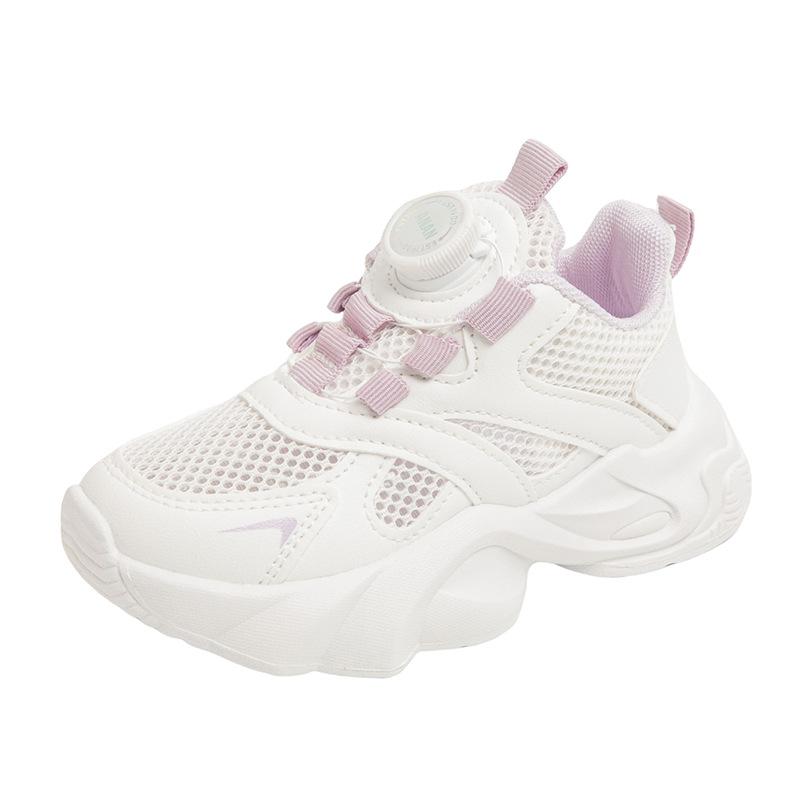 Girls' Sports Shoes Single Mesh Lightweight Running Shoes Hollow Breathable Soft Sole White Shoes Fashionable Casual Shoes